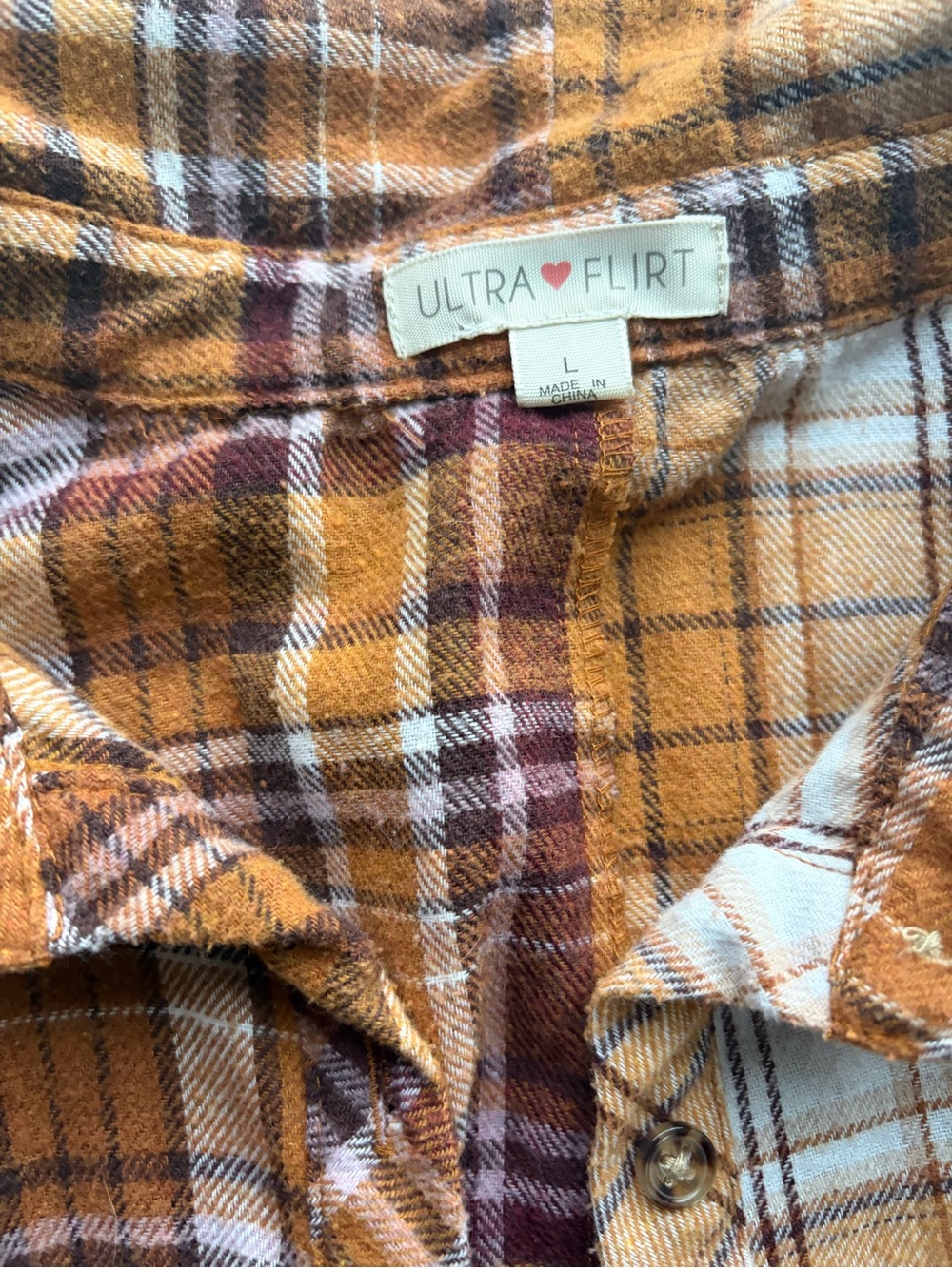 Two Tone Plaid Flannel Shirt Women’s L Fall Brown Orange - Picture 5 of 6